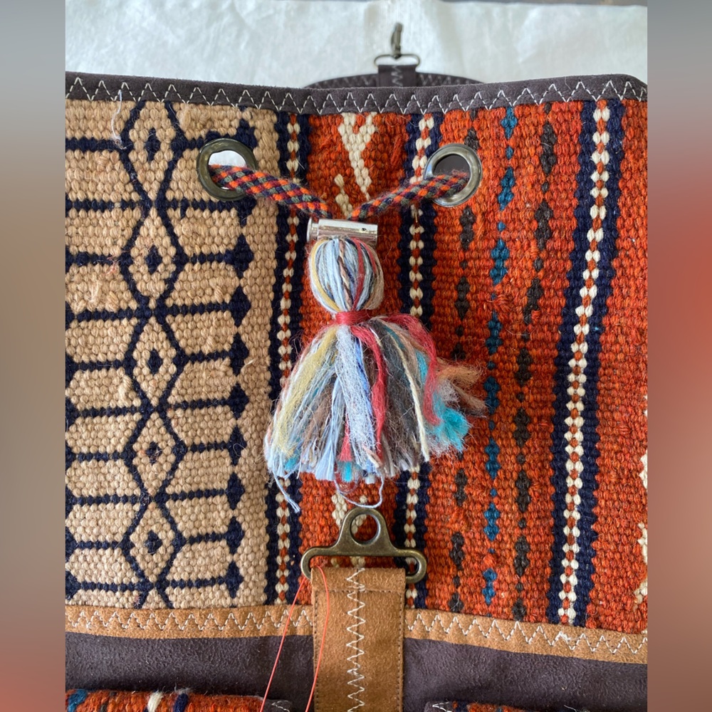 NWT UNESCO Certified Bohemian Woven Kilim Wool Backpack with Tribal Patterns - Picture 9 of 12